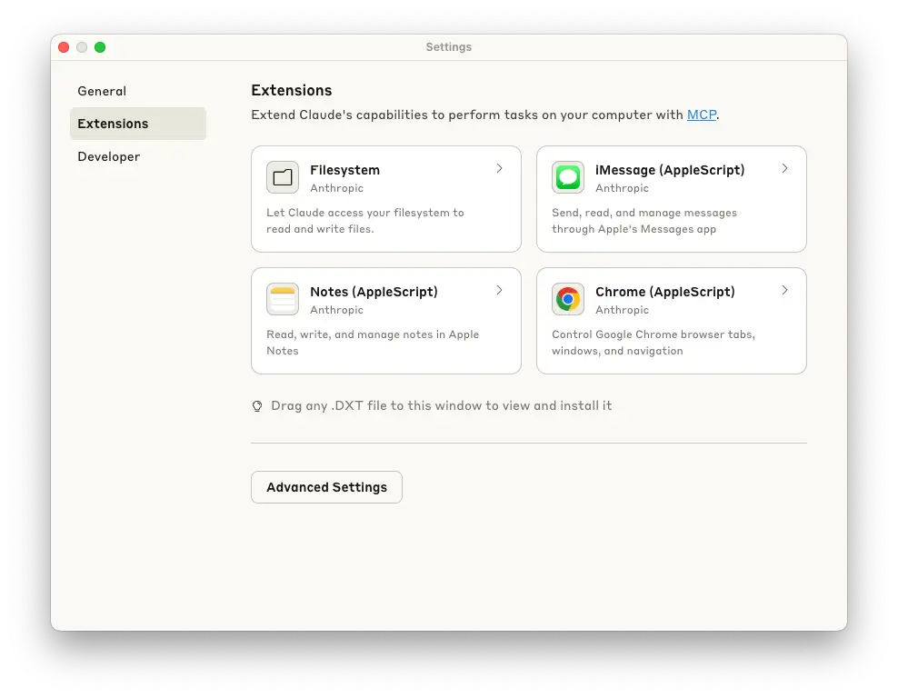 Claude Desktop settings